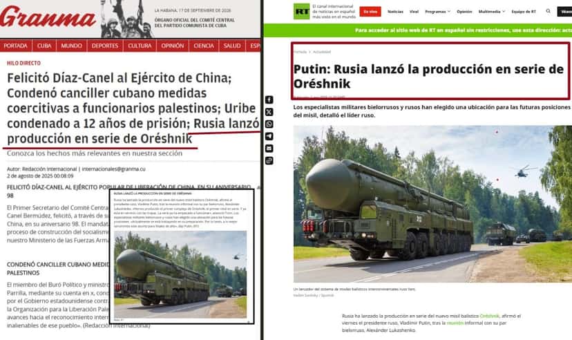 La coincidencia ilustra cómo contenidos originados en medios estatales rusos se incorporan a la agenda informativa de Granma.